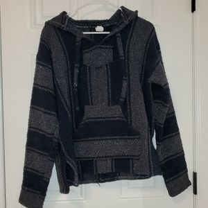 ❤️ Baja Pullover - Drug Rug Hoodie With Pocket - Unisex M Gray, Navy